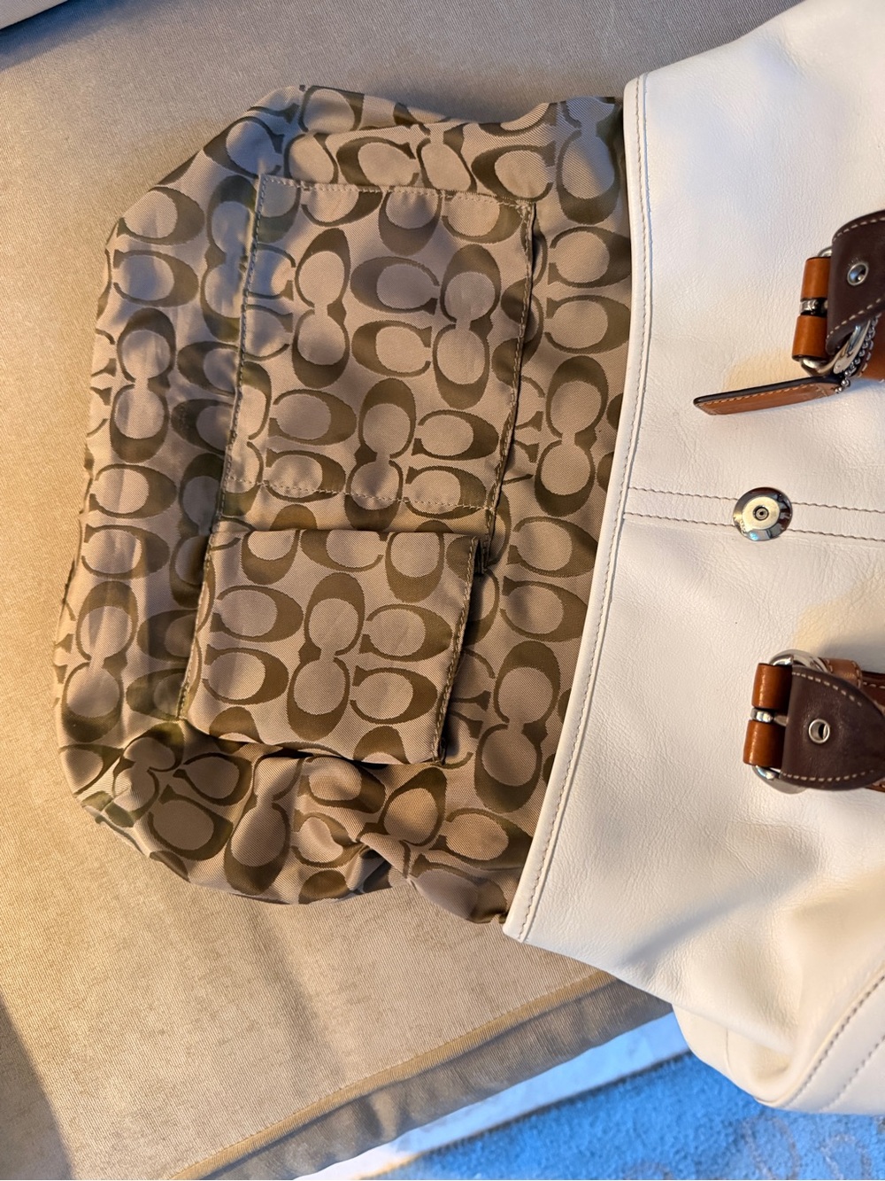 VTG Coach Soho Leather Flap Satchel Bag White Brown Trim 9636 - Picture 11 of 11